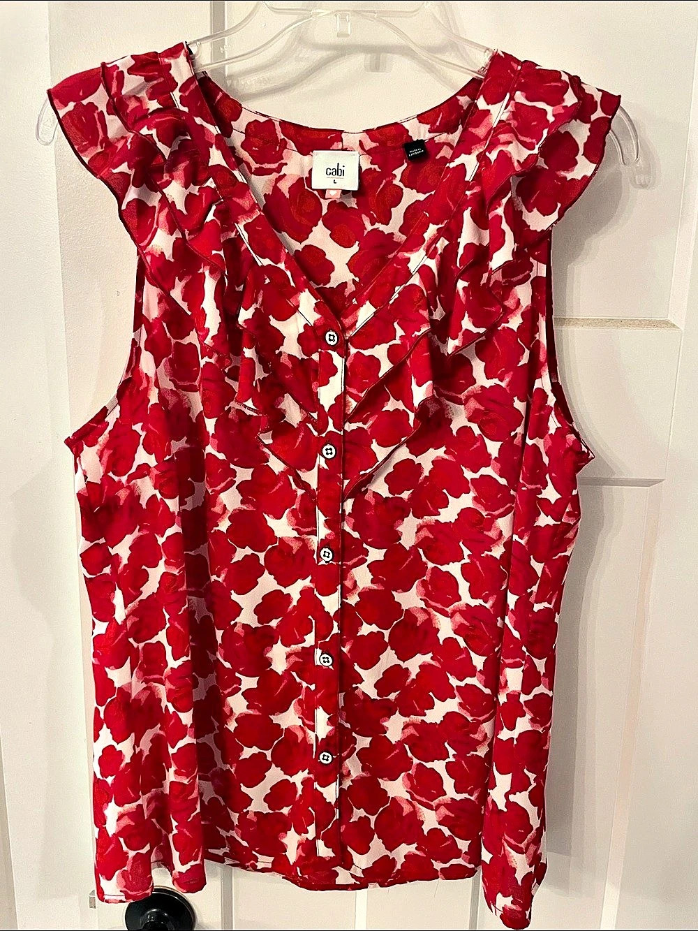 CAbi Rosy Top Floral Blouse Red & White Size Large